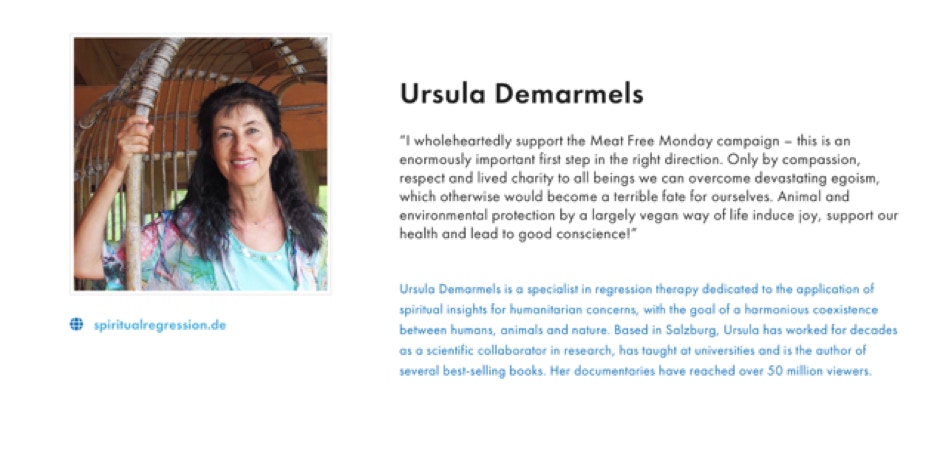 Ursula's Quote in support of MeatFree Mondays.com -> https://meatfreemondays.com/supporters/ursula-demarmels/